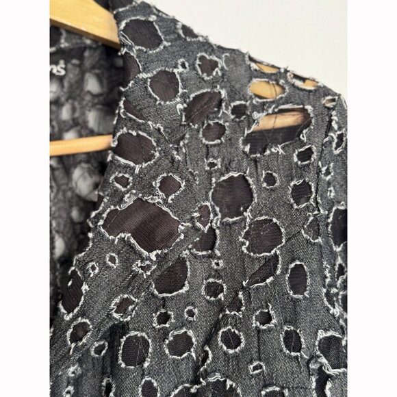 VTG Sno Skins Black Textured Cut-Out Mesh Velvet Tie Blazer Sz Small Avant Garde - Picture 7 of 11